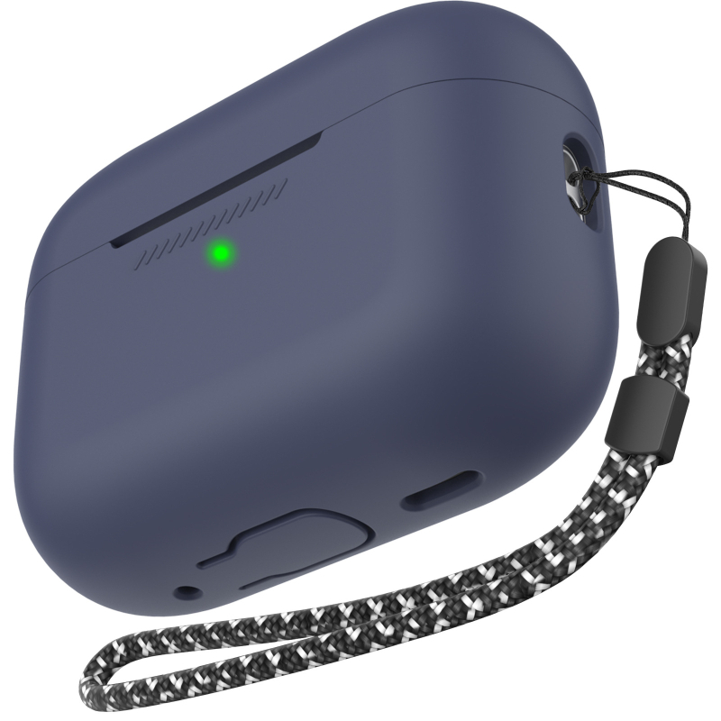 Силиконов защитен калъф за AirPods Pro 2 с каишка за окачване; мек корпус, релефен дизайн, възможност за персонализиране