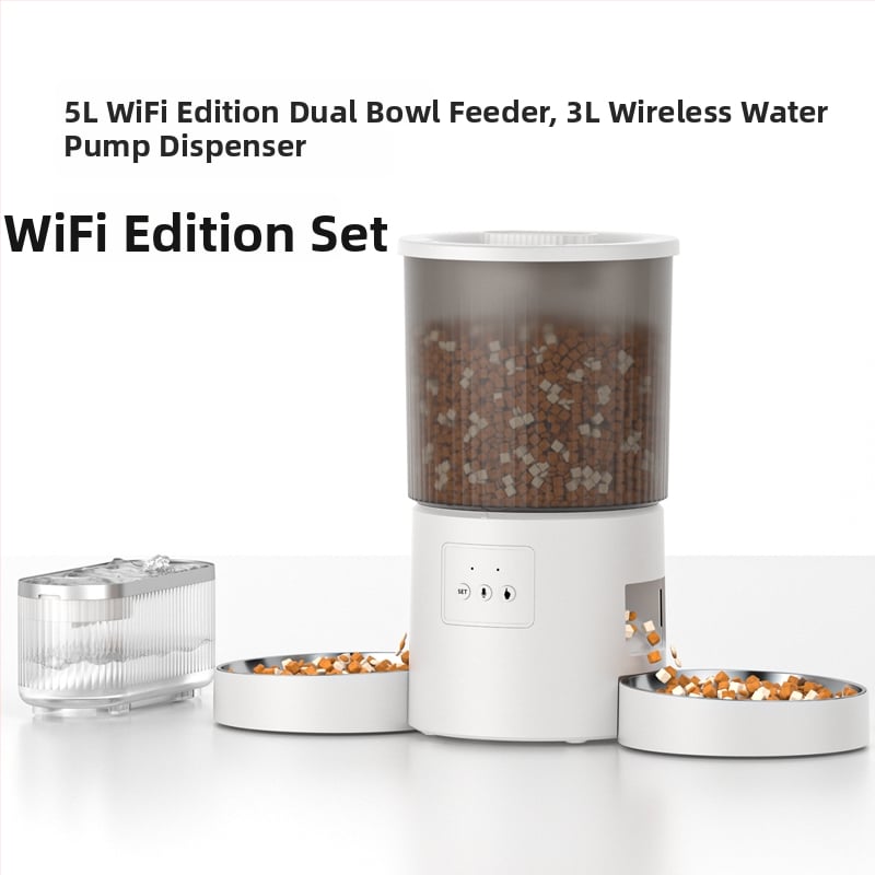 Автоматична хранилка за котки и кучета с таймер и дозиране, визуален дисплей, всичко‑в‑едно – храна и вода