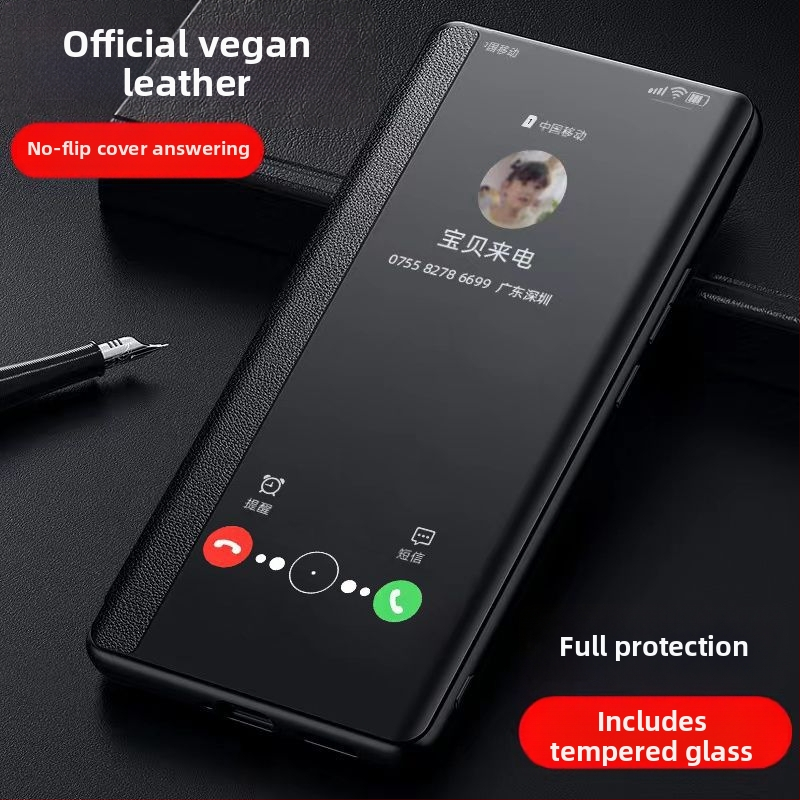 Huawei Enjoy 70X ochranný kryt – flip kožené puzdro, kompletná ochrana, proti pádu, mäkký obal, materiál: preglejka