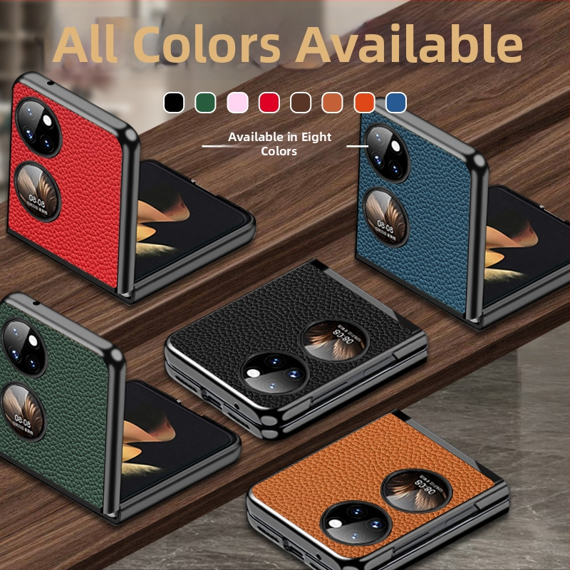 Huawei P50s viedtālruņa vāciņš, salokāms dārgumu kārbas dizains, īsta liellopa āda ar liči tekstūru, roku darbs