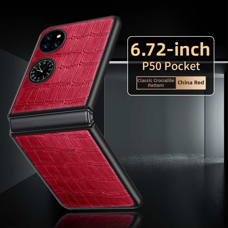 Huawei P50s viedtālruņa vāciņš, salokāms dārgumu kārbas dizains, īsta liellopa āda ar liči tekstūru, roku darbs