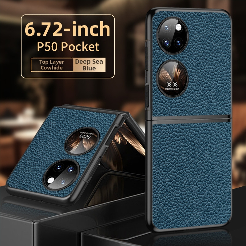 Huawei P50s viedtālruņa vāciņš, salokāms dārgumu kārbas dizains, īsta liellopa āda ar liči tekstūru, roku darbs