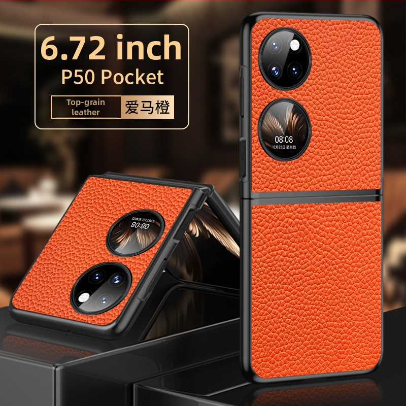 Huawei P50s viedtālruņa vāciņš, salokāms dārgumu kārbas dizains, īsta liellopa āda ar liči tekstūru, roku darbs