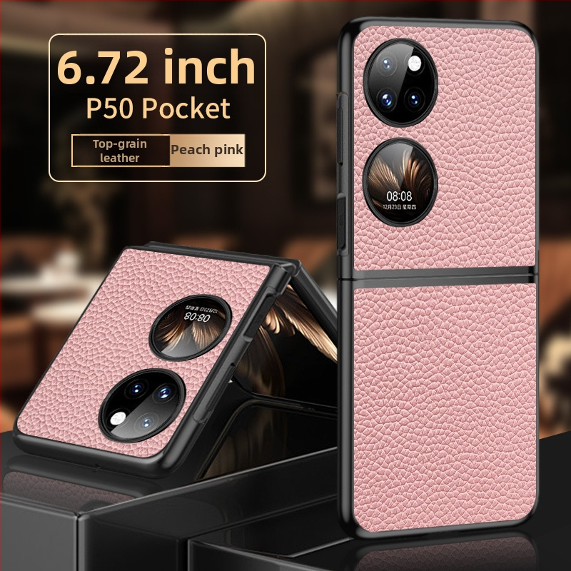 Huawei P50s viedtālruņa vāciņš, salokāms dārgumu kārbas dizains, īsta liellopa āda ar liči tekstūru, roku darbs