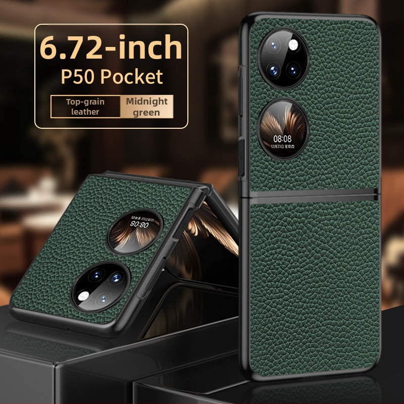Huawei P50s viedtālruņa vāciņš, salokāms dārgumu kārbas dizains, īsta liellopa āda ar liči tekstūru, roku darbs