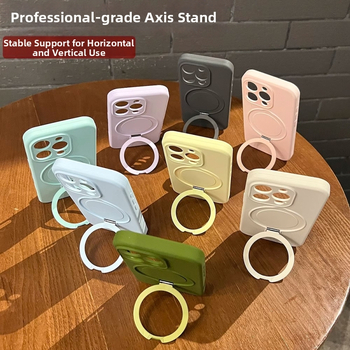 Korpuss no šķidrā silikona iPhone 17 Pro Max ar integrētu magnētisko statīvu un kritiena aizsardzību, ziemeļniecisks stil.