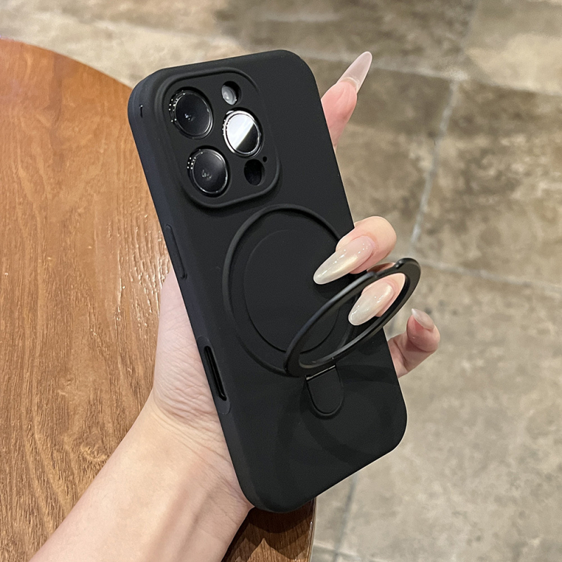 Korpuss no šķidrā silikona iPhone 17 Pro Max ar integrētu magnētisko statīvu un kritiena aizsardzību, ziemeļniecisks stil.