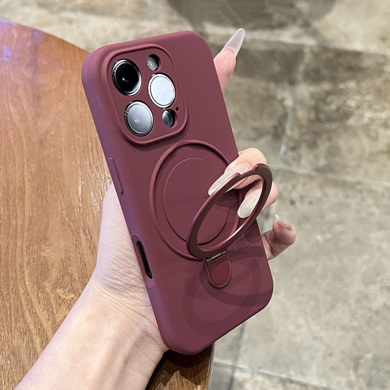 Korpuss no šķidrā silikona iPhone 17 Pro Max ar integrētu magnētisko statīvu un kritiena aizsardzību, ziemeļniecisks stil.