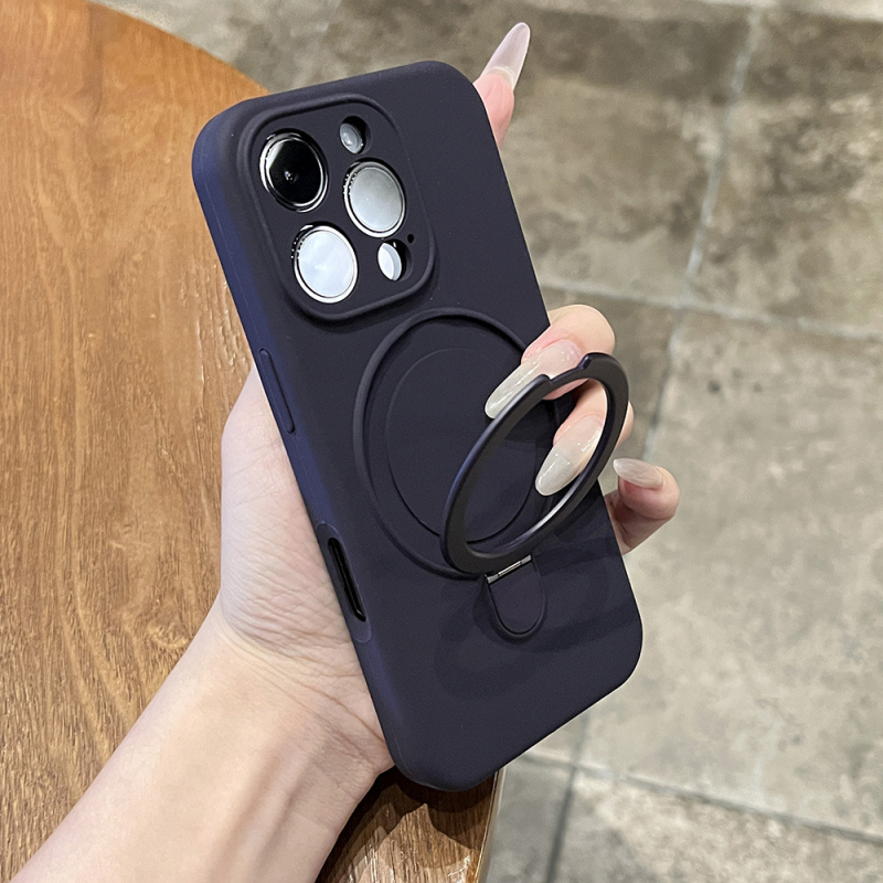 Korpuss no šķidrā silikona iPhone 17 Pro Max ar integrētu magnētisko statīvu un kritiena aizsardzību, ziemeļniecisks stil.