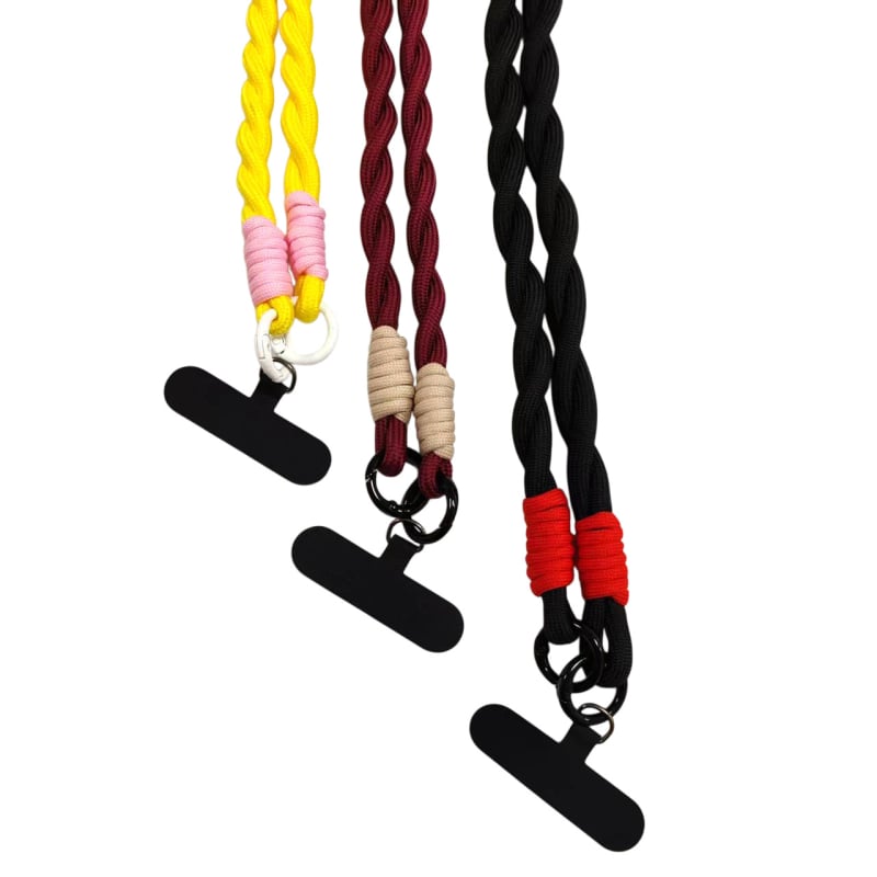 Ланярд за мобилен телефон, отделяем, найлонова лента с метална катарама, плетена изработка, печат на лого