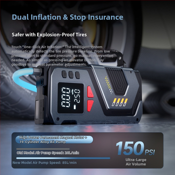 Безжична преносима въздушна помпа за автомобил с аварийно стартиране, презареждаща 12V 150W, 35 л/мин, цифров дисплей