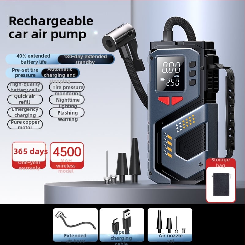 Безжична преносима въздушна помпа за автомобил с аварийно стартиране, презареждаща 12V 150W, 35 л/мин, цифров дисплей