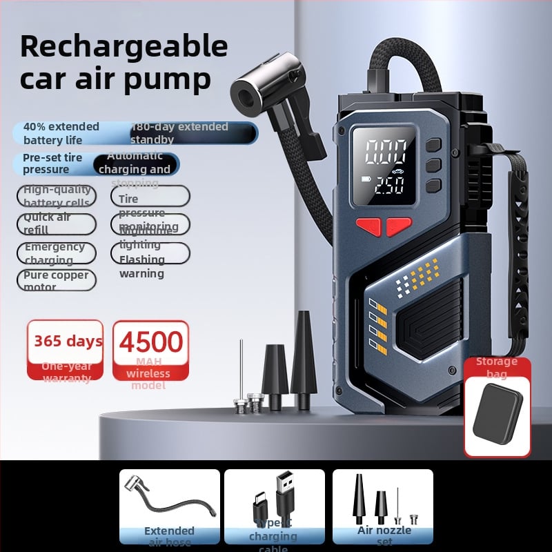 Безжична преносима въздушна помпа за автомобил с аварийно стартиране, презареждаща 12V 150W, 35 л/мин, цифров дисплей