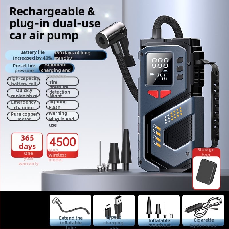 Безжична преносима въздушна помпа за автомобил с аварийно стартиране, презареждаща 12V 150W, 35 л/мин, цифров дисплей