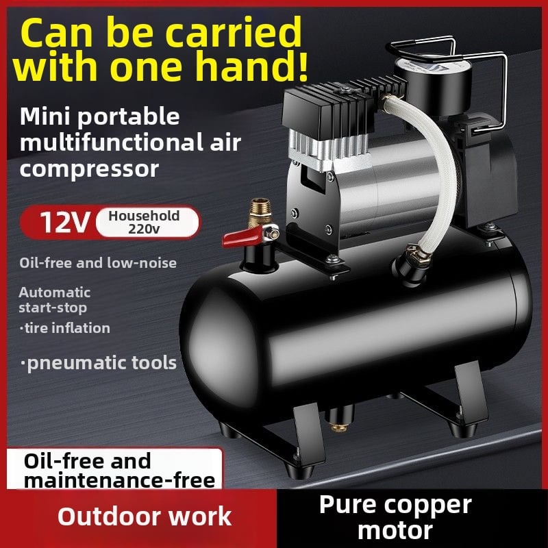 Мини компресор за автомобилни гуми с газов резервоар, 12V, 20A, 1 м кабел, 2,5 кг, за тежки камиони, автомобили, велосипеди и топки