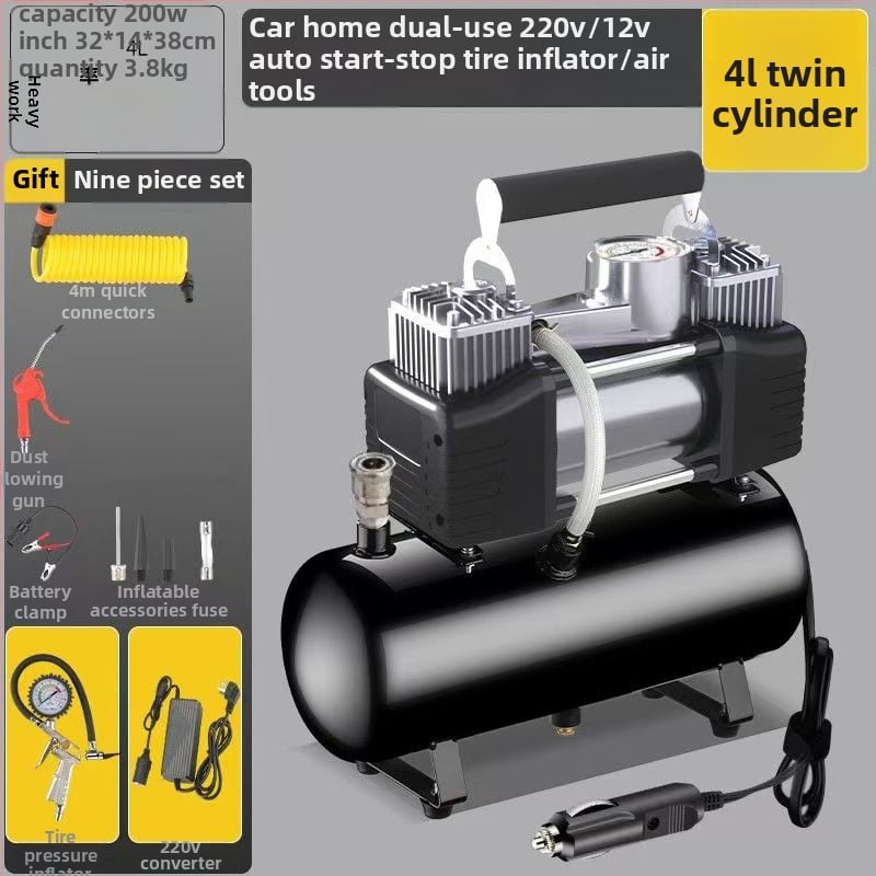 Мини компресор за автомобилни гуми с газов резервоар, 12V, 20A, 1 м кабел, 2,5 кг, за тежки камиони, автомобили, велосипеди и топки