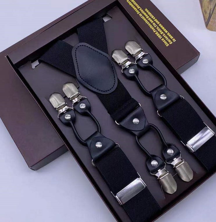 Bretele pentru pantaloni bărbați, în formă de Y, 6 clipsuri, reglabile, bandă elastică de poliester, întindere puternică, 3.5x120