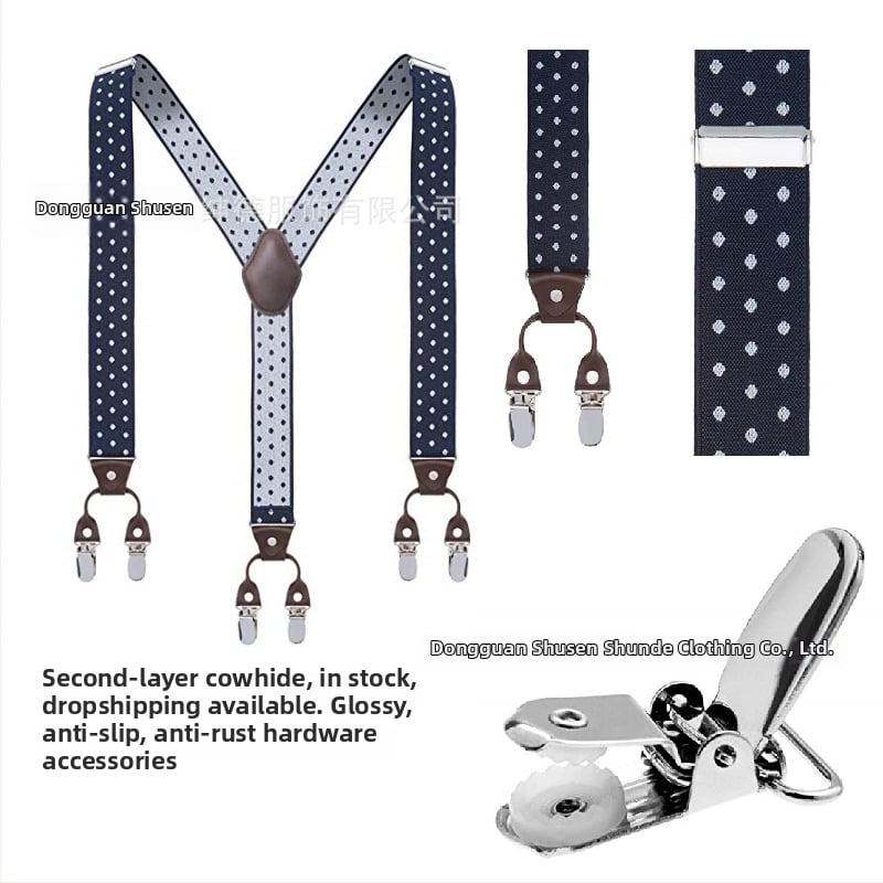 Bretele pentru pantaloni bărbați, în formă de Y, 6 clipsuri, reglabile, bandă elastică de poliester, întindere puternică, 3.5x120