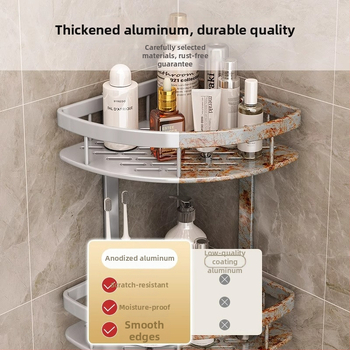 Raft de baie Space Aluminum, colț triunghiular, montat pe perete, 3 etaje