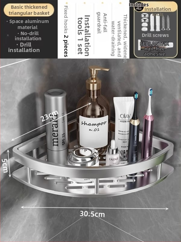 Raft de baie Space Aluminum, colț triunghiular, montat pe perete, 3 etaje