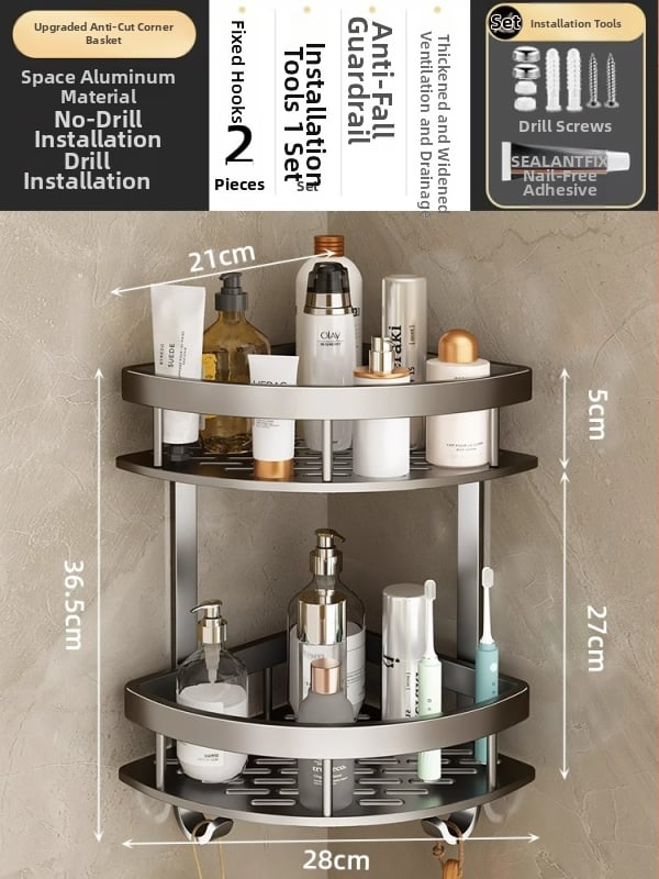 Raft de baie Space Aluminum, colț triunghiular, montat pe perete, 3 etaje