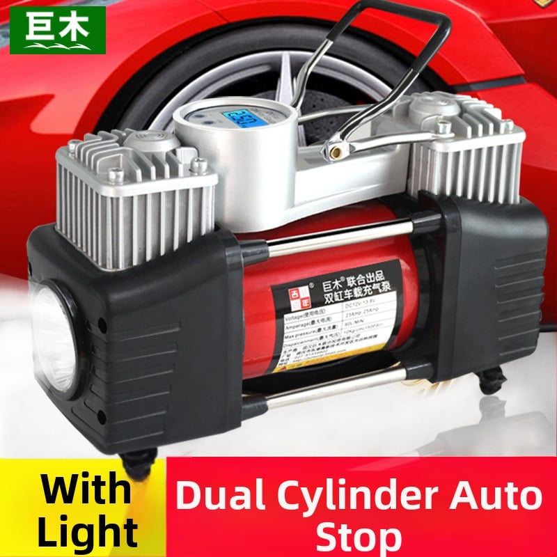 Dvigubo cilindro automobilių oro siurblys su skaitmeniniu ekranu, 12V, 280W, 70 L/min, 3 m laidas