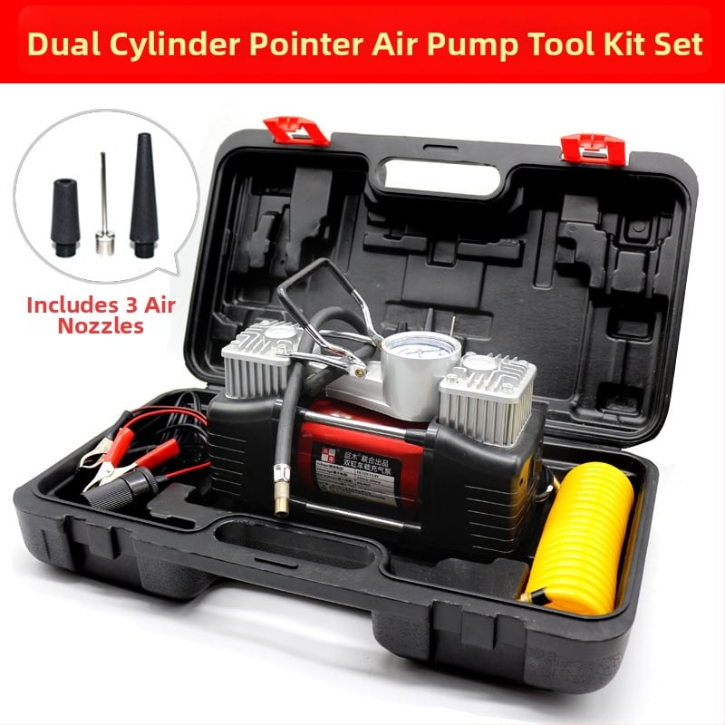 Dvigubo cilindro automobilių oro siurblys su skaitmeniniu ekranu, 12V, 280W, 70 L/min, 3 m laidas