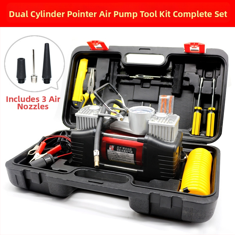 Dvigubo cilindro automobilių oro siurblys su skaitmeniniu ekranu, 12V, 280W, 70 L/min, 3 m laidas