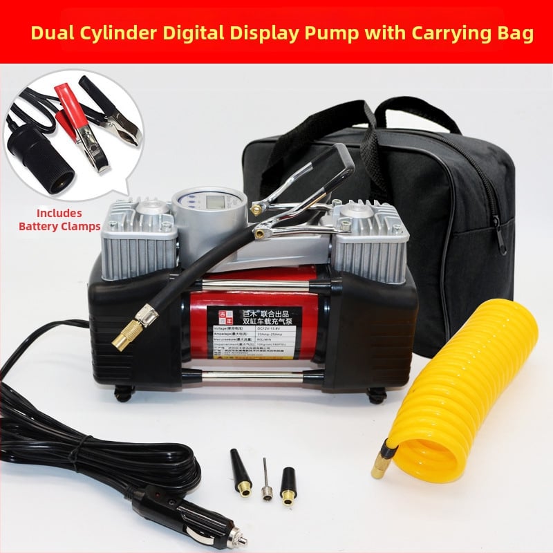 Dvigubo cilindro automobilių oro siurblys su skaitmeniniu ekranu, 12V, 280W, 70 L/min, 3 m laidas