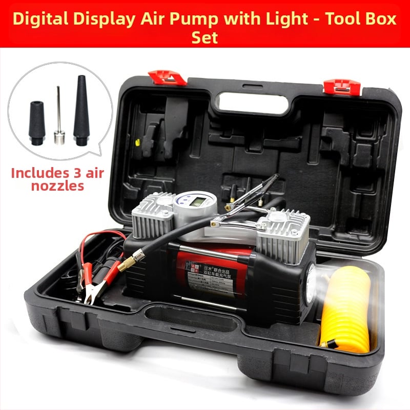 Dvigubo cilindro automobilių oro siurblys su skaitmeniniu ekranu, 12V, 280W, 70 L/min, 3 m laidas