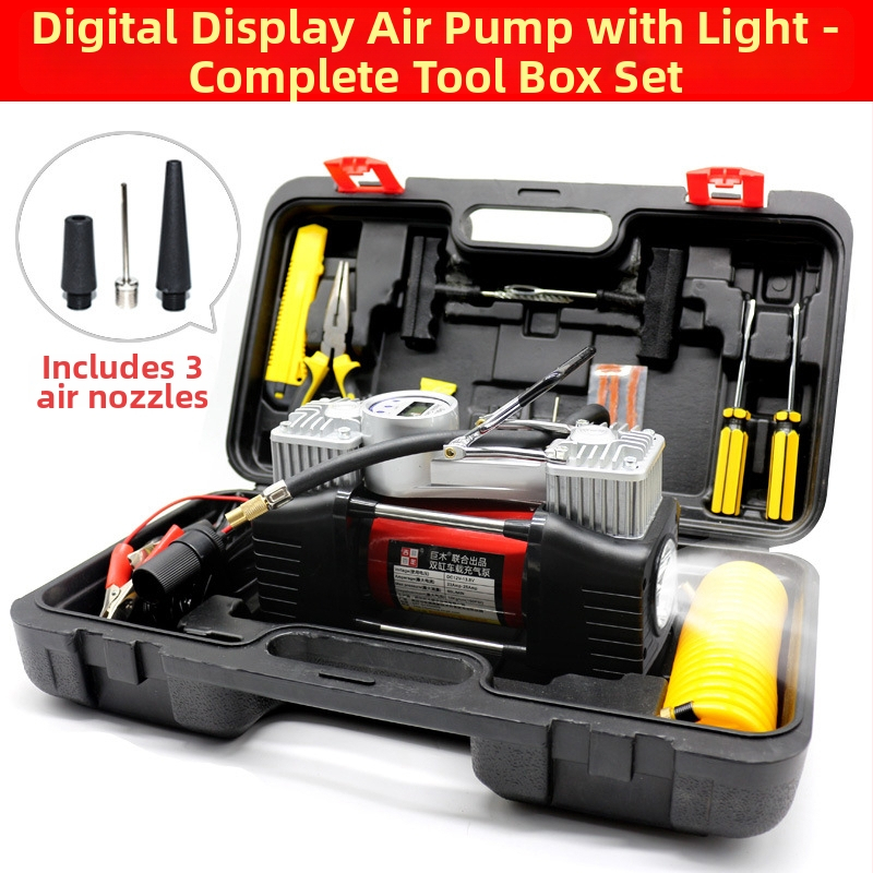 Dvigubo cilindro automobilių oro siurblys su skaitmeniniu ekranu, 12V, 280W, 70 L/min, 3 m laidas