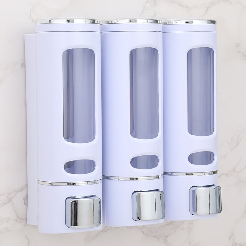 Δοσομετρητής σαπουνιού με τρία ακροφύσια, τοίχου, χειροκίνητη αντλία, ABS, ηλεκτροπλατιωμένη επίστρωση