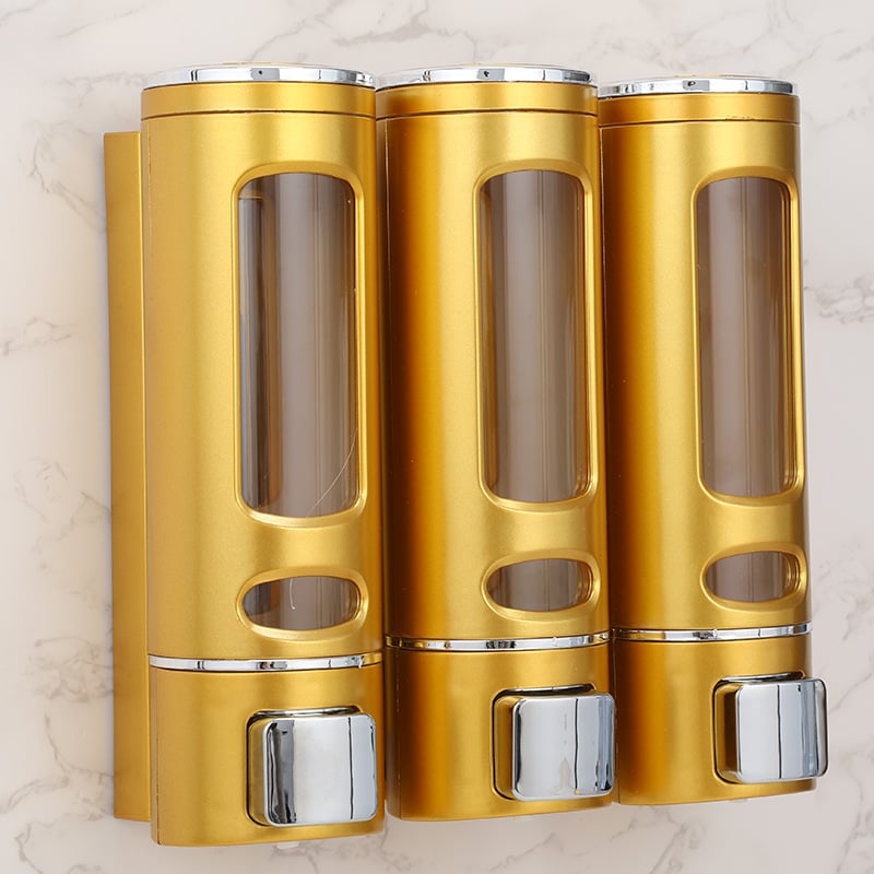 Δοσομετρητής σαπουνιού με τρία ακροφύσια, τοίχου, χειροκίνητη αντλία, ABS, ηλεκτροπλατιωμένη επίστρωση