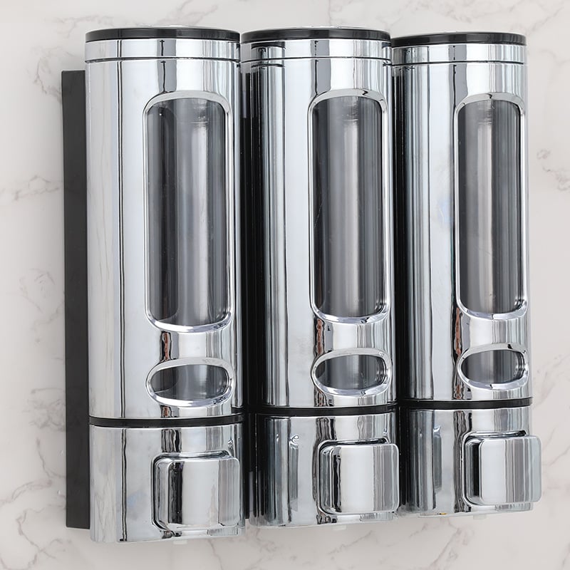 Δοσομετρητής σαπουνιού με τρία ακροφύσια, τοίχου, χειροκίνητη αντλία, ABS, ηλεκτροπλατιωμένη επίστρωση