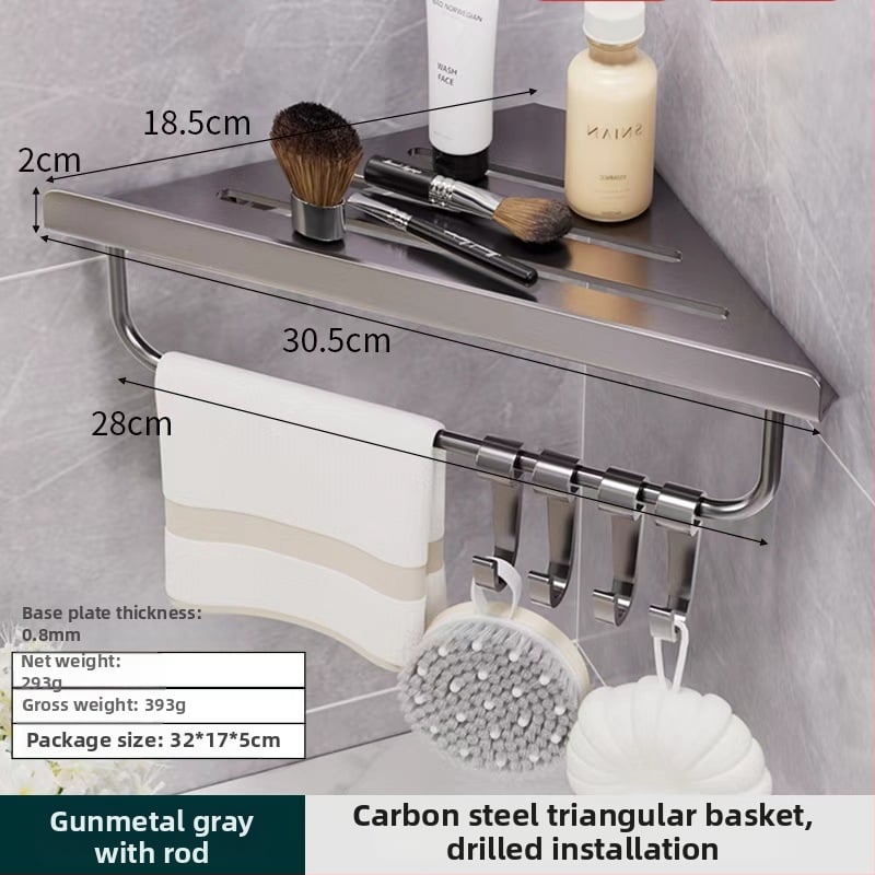 Hongtu poliță de colț pentru baie, montaj pe perete, fără găuri, din oțel-carbon, un etaj, sarcină 5–10 kg, modele 500200001/500200002