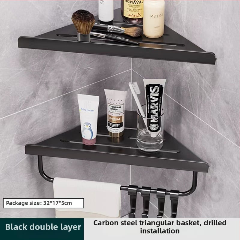 Hongtu poliță de colț pentru baie, montaj pe perete, fără găuri, din oțel-carbon, un etaj, sarcină 5–10 kg, modele 500200001/500200002