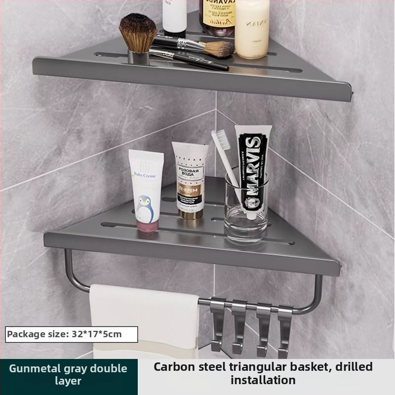 Hongtu poliță de colț pentru baie, montaj pe perete, fără găuri, din oțel-carbon, un etaj, sarcină 5–10 kg, modele 500200001/500200002