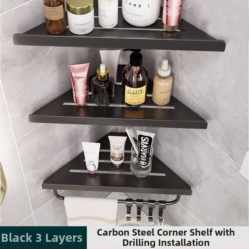 Hongtu poliță de colț pentru baie, montaj pe perete, fără găuri, din oțel-carbon, un etaj, sarcină 5–10 kg, modele 500200001/500200002