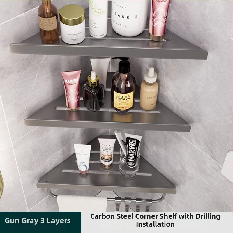 Hongtu poliță de colț pentru baie, montaj pe perete, fără găuri, din oțel-carbon, un etaj, sarcină 5–10 kg, modele 500200001/500200002