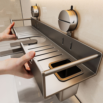 Raft de baie montat pe perete pentru chiuvetă, fără găuri, oțel carbon, 1 nivel, stil modern minimalist, capacitate 10 kg