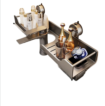 Raft de baie montat pe perete pentru chiuvetă, fără găuri, oțel carbon, 1 nivel, stil modern minimalist, capacitate 10 kg