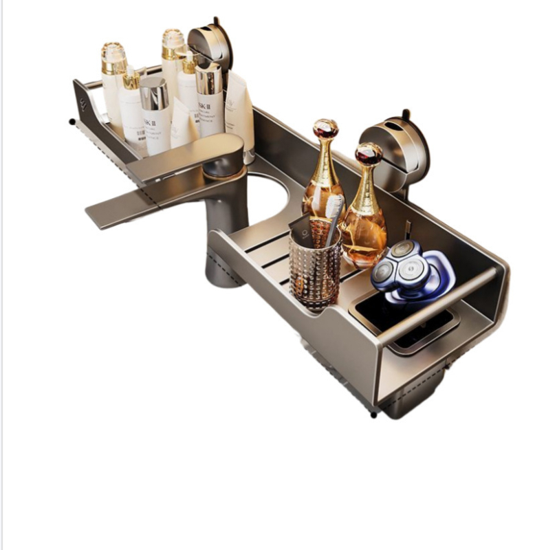 Raft de baie montat pe perete pentru chiuvetă, fără găuri, oțel carbon, 1 nivel, stil modern minimalist, capacitate 10 kg