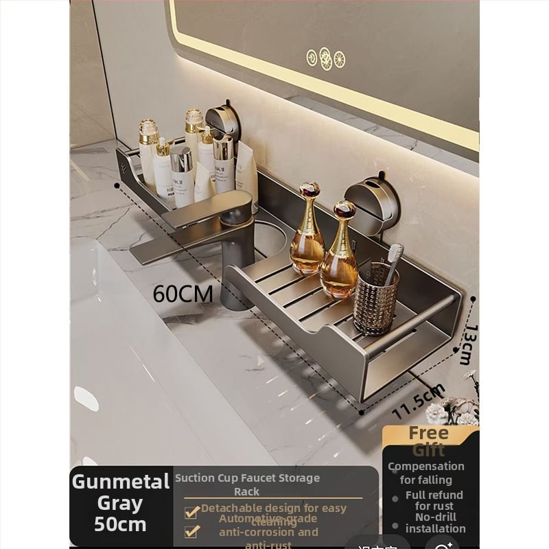 Raft de baie montat pe perete pentru chiuvetă, fără găuri, oțel carbon, 1 nivel, stil modern minimalist, capacitate 10 kg