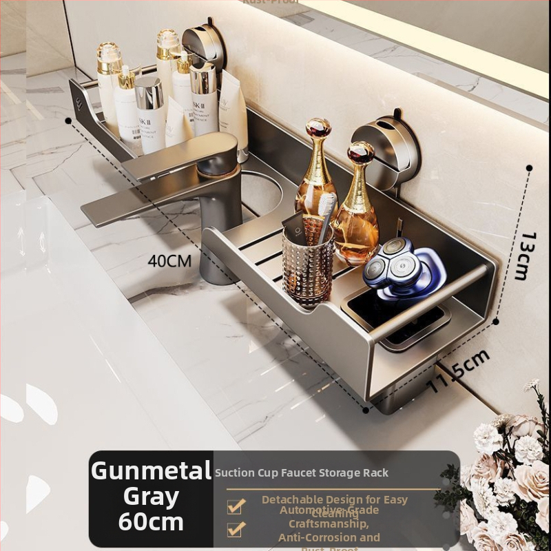 Raft de baie montat pe perete pentru chiuvetă, fără găuri, oțel carbon, 1 nivel, stil modern minimalist, capacitate 10 kg