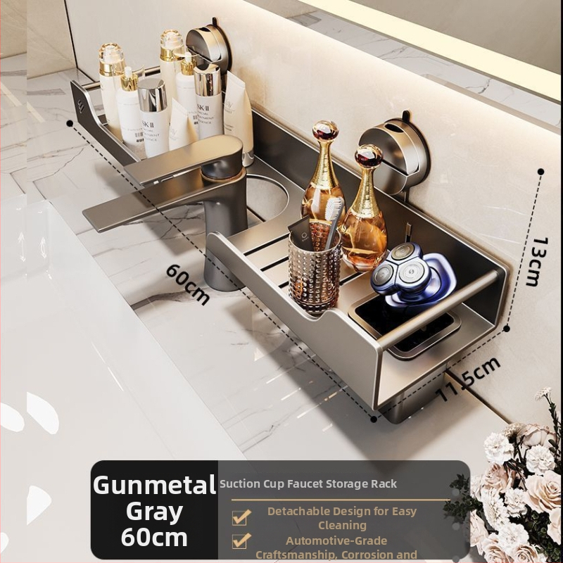 Raft de baie montat pe perete pentru chiuvetă, fără găuri, oțel carbon, 1 nivel, stil modern minimalist, capacitate 10 kg