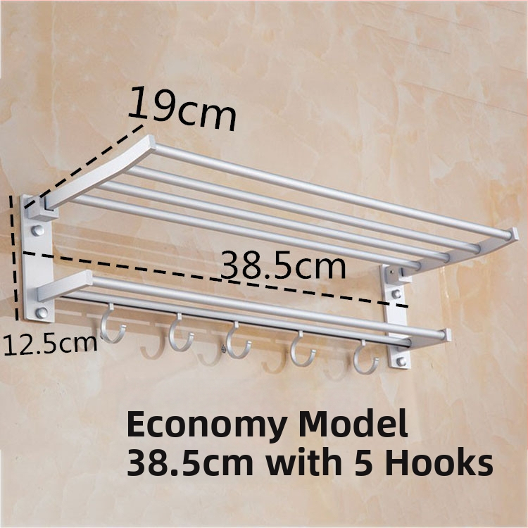 Zložený dvojúrovňový držiak na uteráky z hliníkovej zliatiny, eloxovaný povrch, nosnosť 15 kg, moderný minimalistický štýl