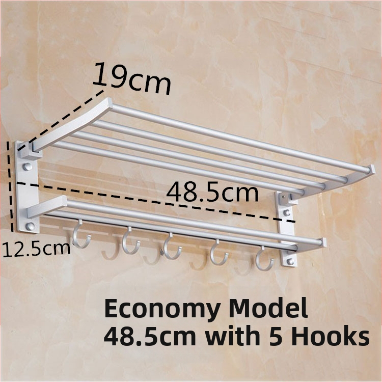 Zložený dvojúrovňový držiak na uteráky z hliníkovej zliatiny, eloxovaný povrch, nosnosť 15 kg, moderný minimalistický štýl