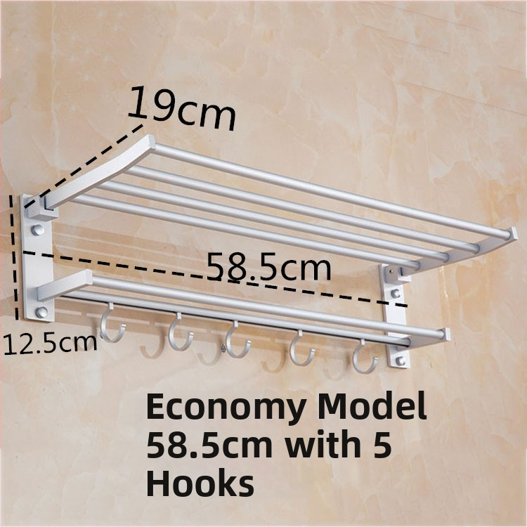 Zložený dvojúrovňový držiak na uteráky z hliníkovej zliatiny, eloxovaný povrch, nosnosť 15 kg, moderný minimalistický štýl