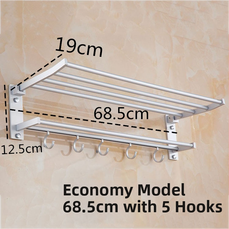 Zložený dvojúrovňový držiak na uteráky z hliníkovej zliatiny, eloxovaný povrch, nosnosť 15 kg, moderný minimalistický štýl