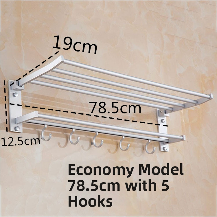 Zložený dvojúrovňový držiak na uteráky z hliníkovej zliatiny, eloxovaný povrch, nosnosť 15 kg, moderný minimalistický štýl